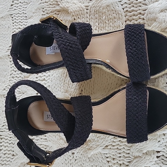 Steve Madden Espadrille Woven Cross Buckle Strap‎ Women 7 1/2 Black Sandals - Picture 5 of 12